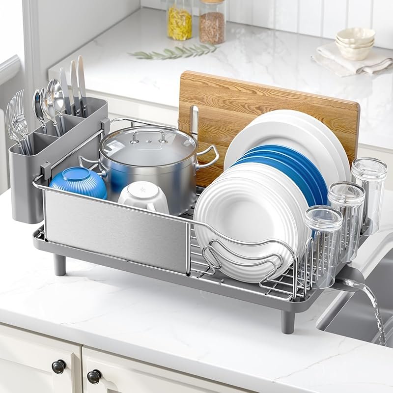 Urackify Stainless Steel Dish Drying Rack with Drain Board, Utensil Ho