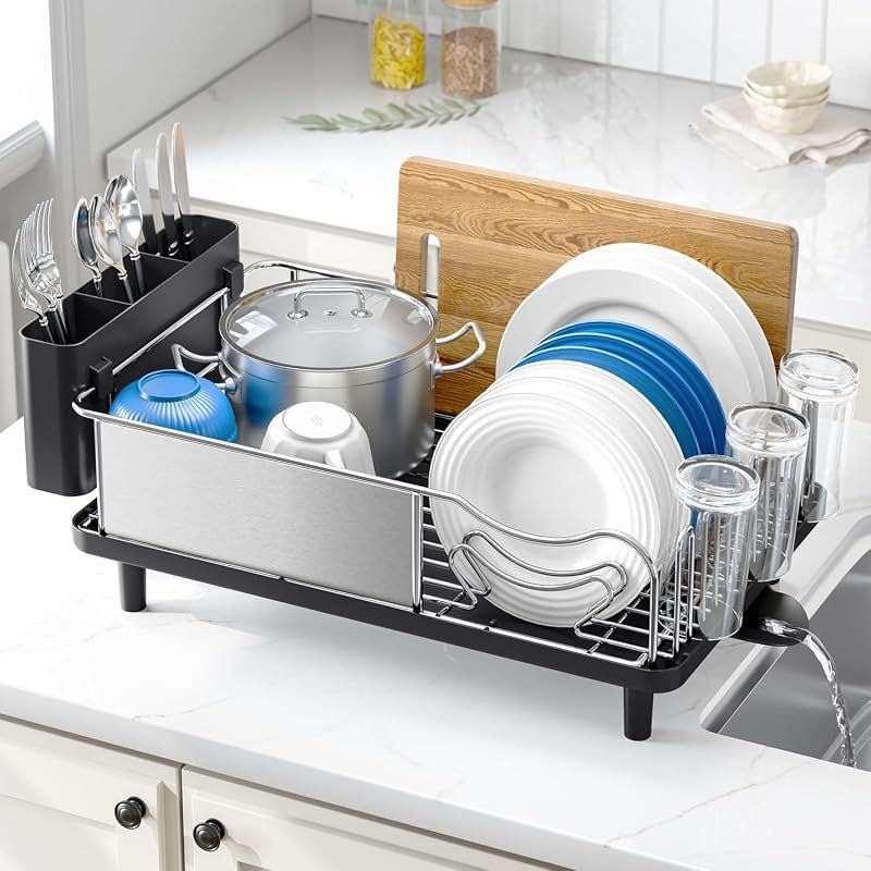 Urackify Large Capacity Stainless Steel Dish Drying Rack with Drain Bo