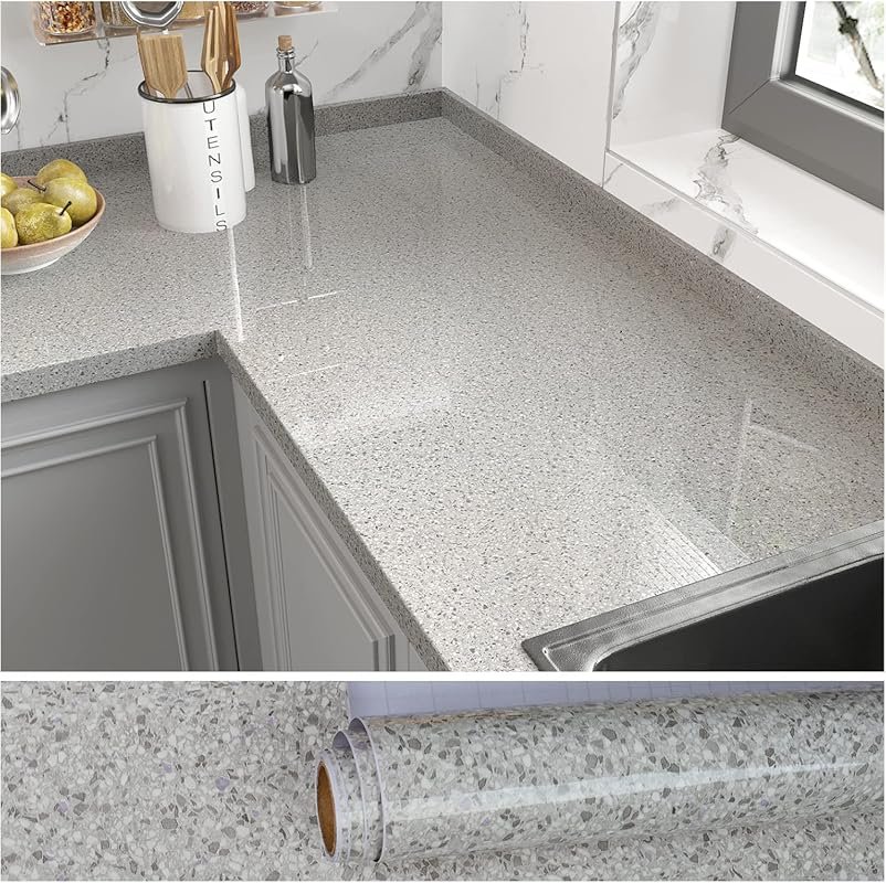 VEELIKE Grey Granite Peel and Stick Waterproof Contact Paper for Count