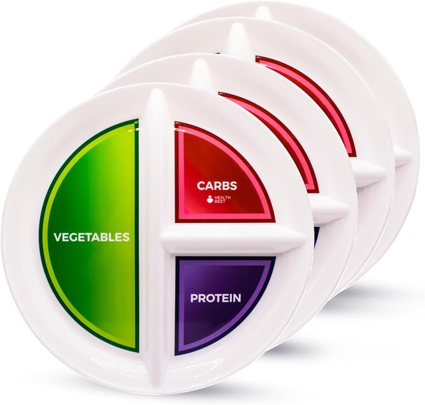 Health Beet 10-Inch Diabetic Portion Control Plate 4-Pack, 3 Sectioned