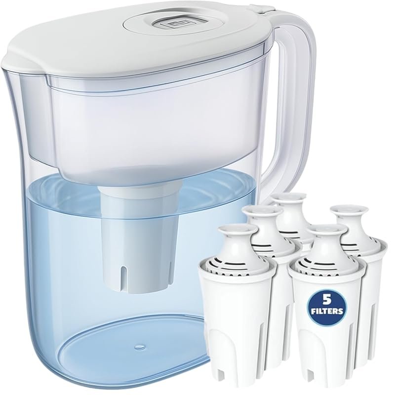10-Cup Water Filter Pitcher with 5 Replacement Filters and Electronic 