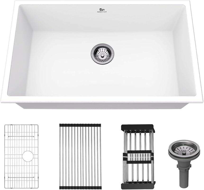 30 Inch White Undermount Quartz Granite Composite Kitchen Sink, Deep S