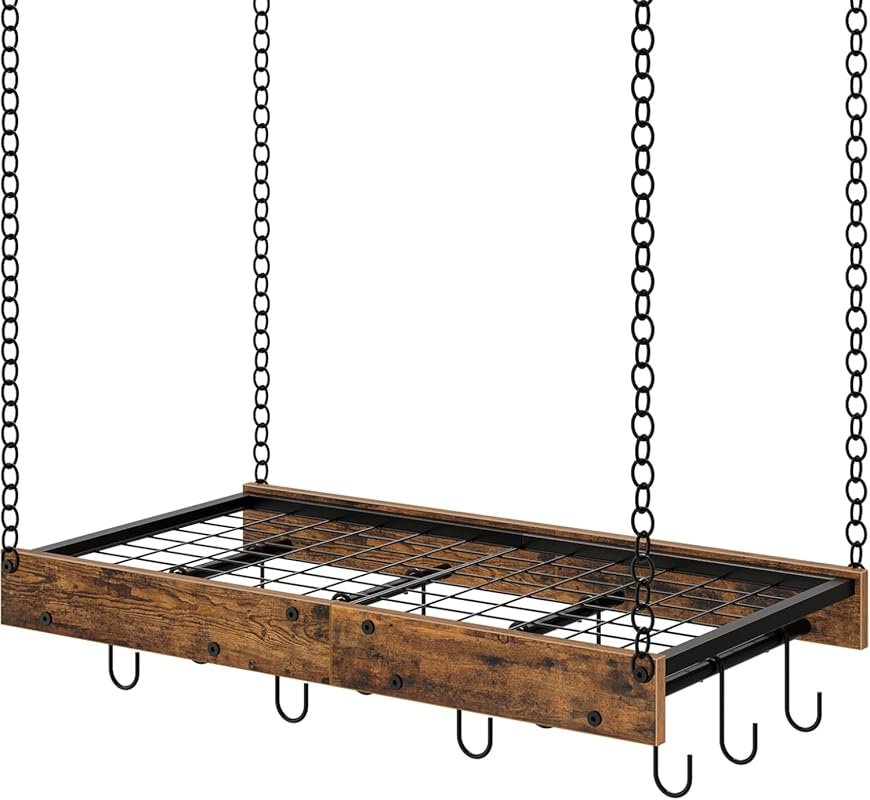 CHOEZON Vintage Ceiling Mounted Pot Rack with 12 S-Shaped Hooks, Rusti