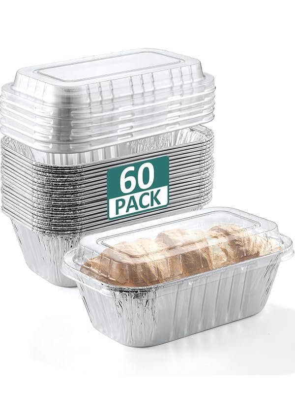 NEEBAKE 60 Pack Aluminum Loaf Pans with Lids