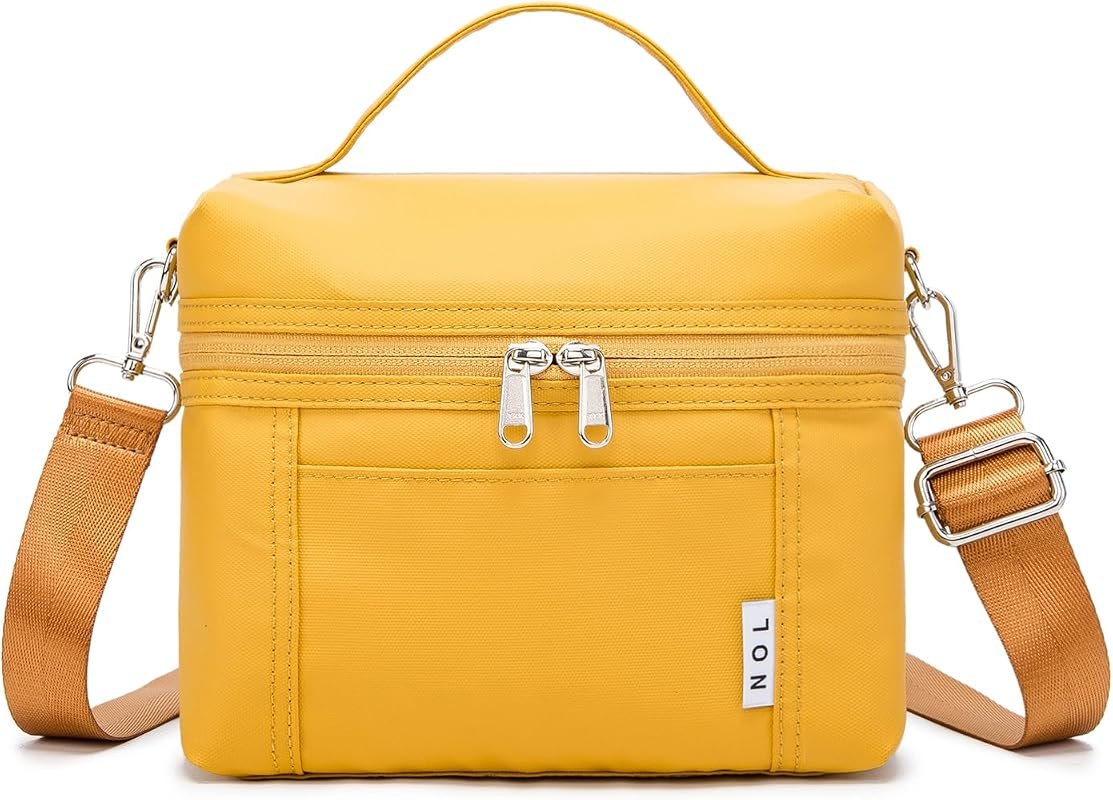 NOL Natural Organic Lifestyle Insulated Lunch Bag for Women - Lightweight Nylon Waterproof Cooler Box for Work, Earth-Yellow Medium