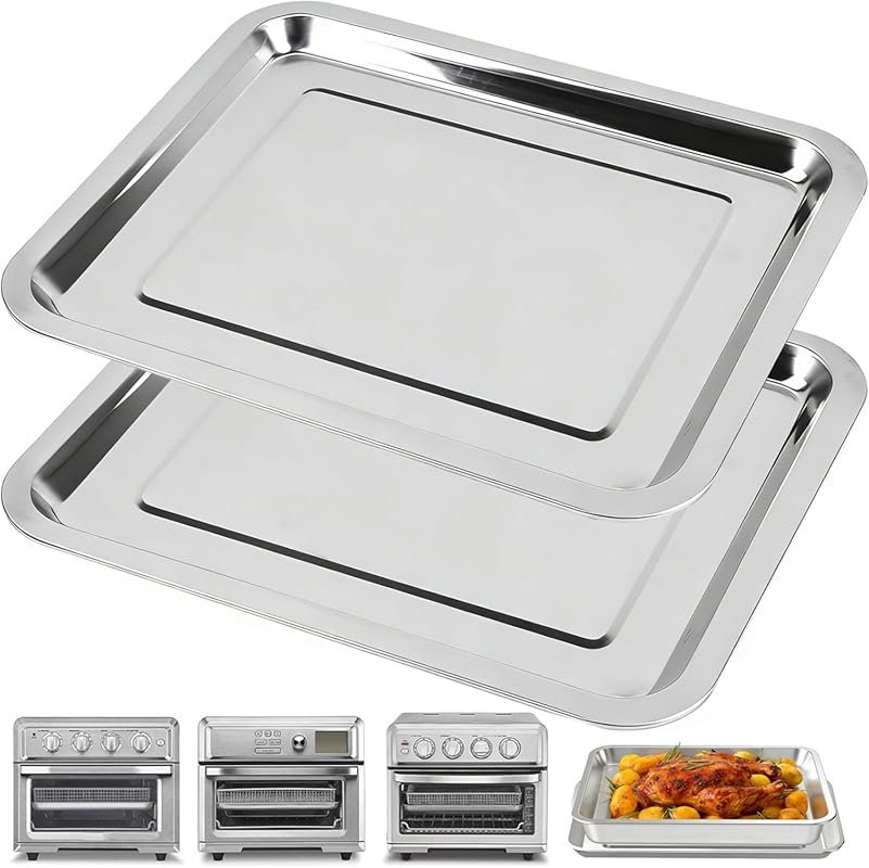 Baking Sheet Pan Set of 2, 12.4x11 Inch Stainless Steel Air Fryer Tray