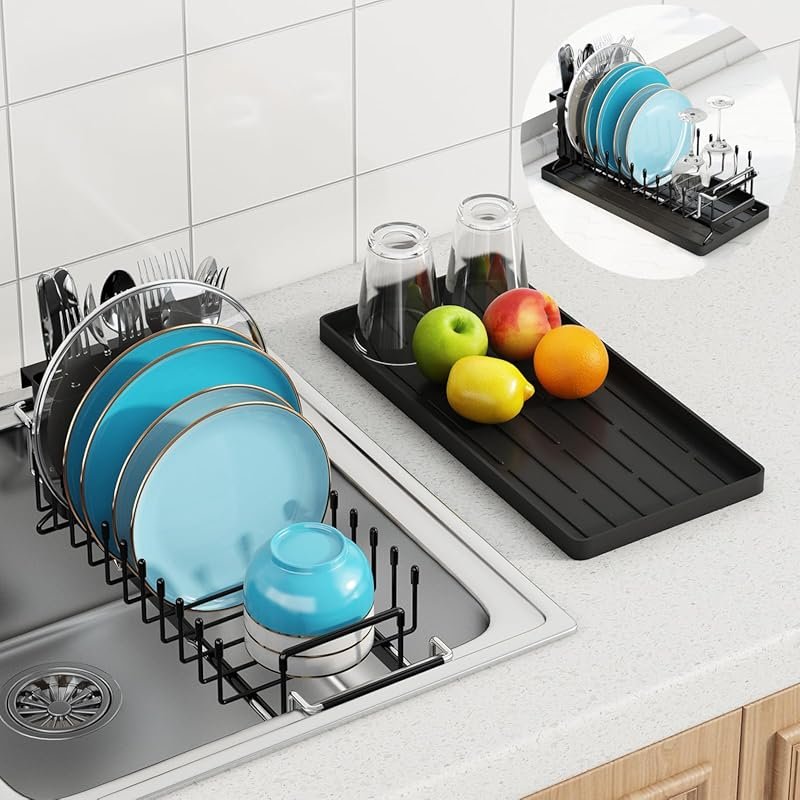 ANTOPY Expandable Sink Dish Drying Rack Over Sinks – Silicone Drying T