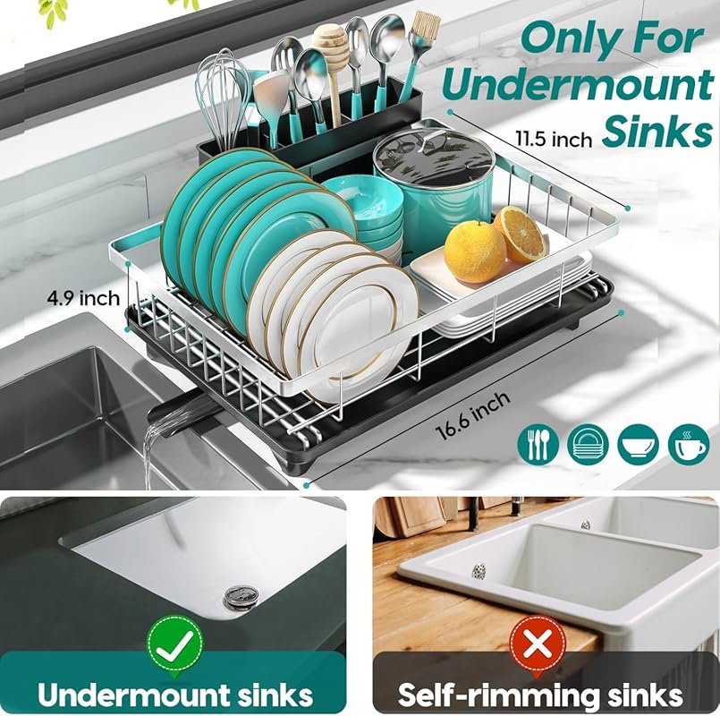 MERRYBOX Stainless Steel Dish Drying Rack for Kitchen Counter Sink, Ru