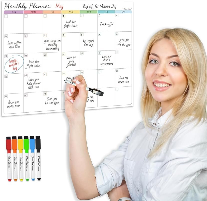 Non-Magnetic Dry Erase Fridge Calendar – Reusable Monthly, Sticks to S