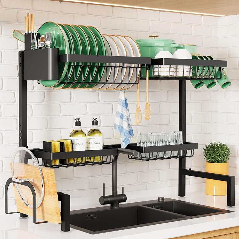 Kitsure Adjustable 2-Tier Over Sink Dish Drying Rack, Large Capacity w