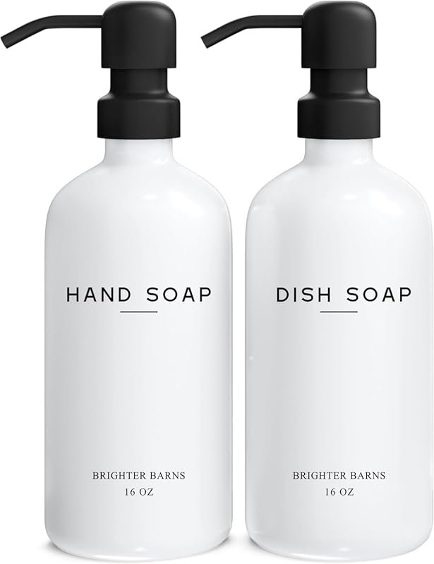Brighter Barns White Glass Soap Dispenser Set with Stainless Steel Pum