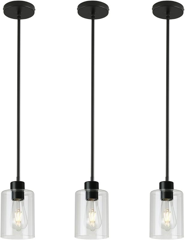 Modern Industrial 3-Pack Matte Black Pendant Lights, Adjustable Downro