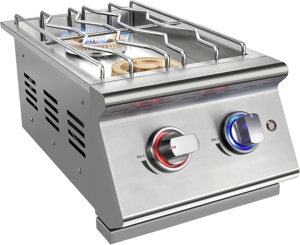 Double 17,000BTU Side Burners, Outdoor Kitchen, Liquid Propane to Natu