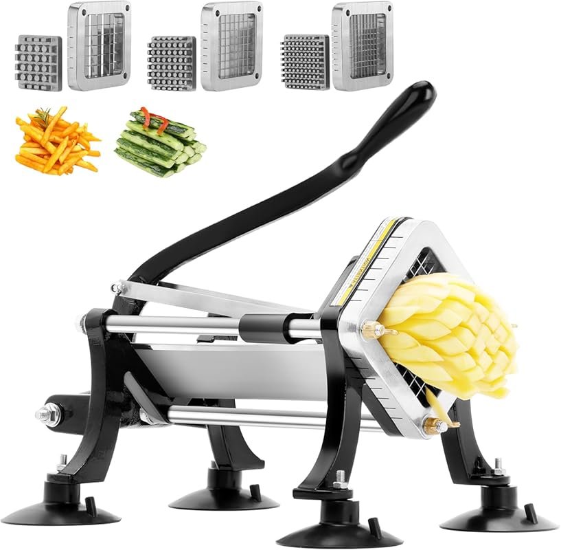 BIEAMA Commercial French Fry Cutter with 1/4, 3/8, and 1/2 Inch Stainless Steel Blades