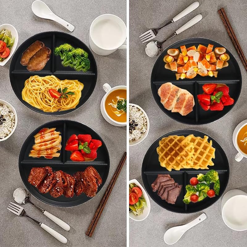 LRUUIDDE 5-Pack 9-Inch Unbreakable Portion Control Plates, 3-Compartme