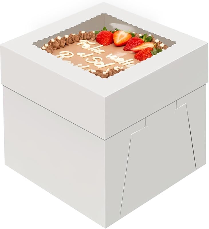 WINKIO 4 Pack 8x8x8 Inch Disposable White Cake Boxes with Large Window
