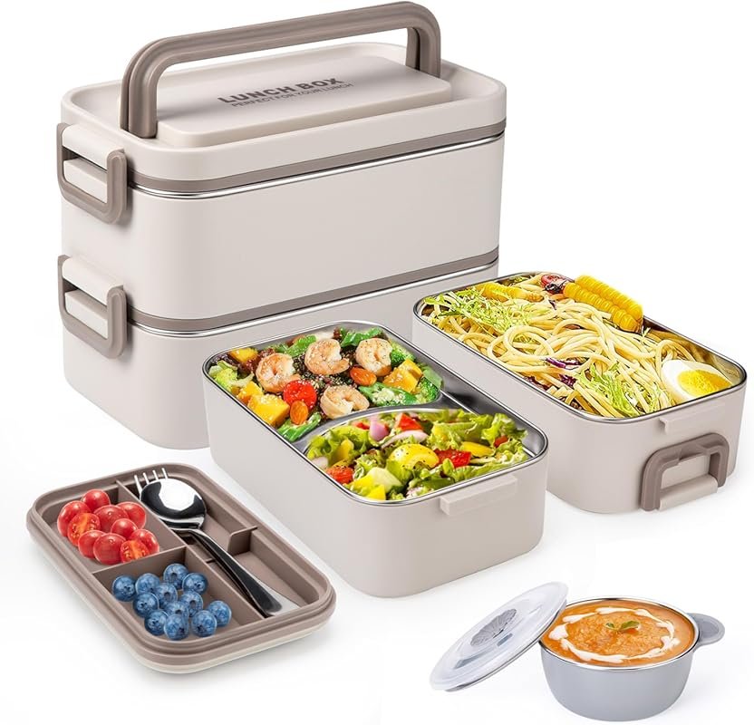 Stackable 2-Layer 304 Stainless Steel Bento Box for Adults and Kids, 2