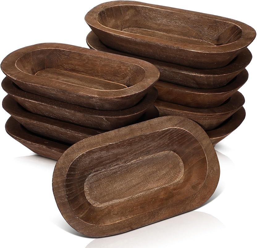 Nuogo 10 Pack Wooden Dough Bowls (8.5 Inches) - Rustic Vintage Farmhou