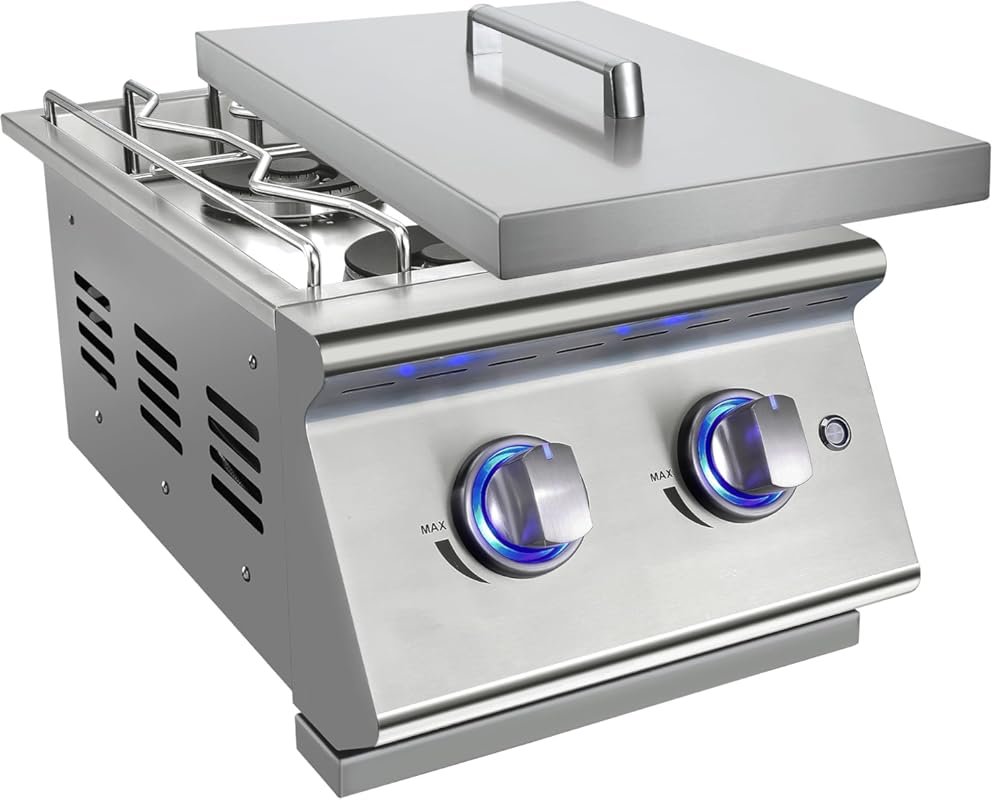Double Side Burners for Outdoor Grill, 304 Steel, Propane Kit, Drop-in