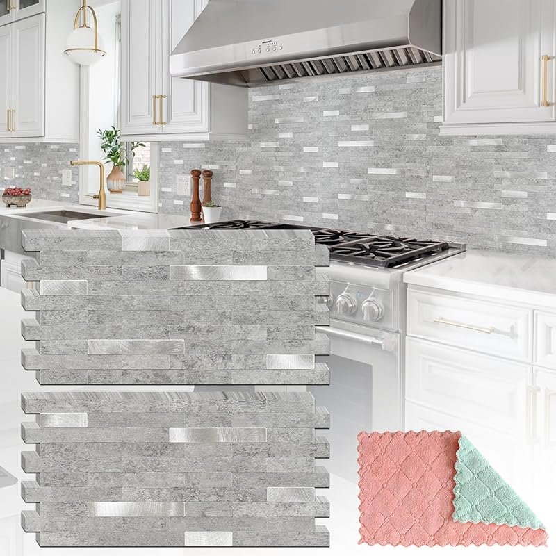 StyloVue 20-Piece Slate Gray Peel and Stick Backsplash Tiles for Kitch