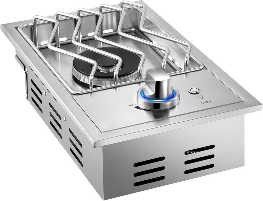Single 15,000BTU Natural Gas Side Burner, Sturdy 304 Steel, Liquid Pro