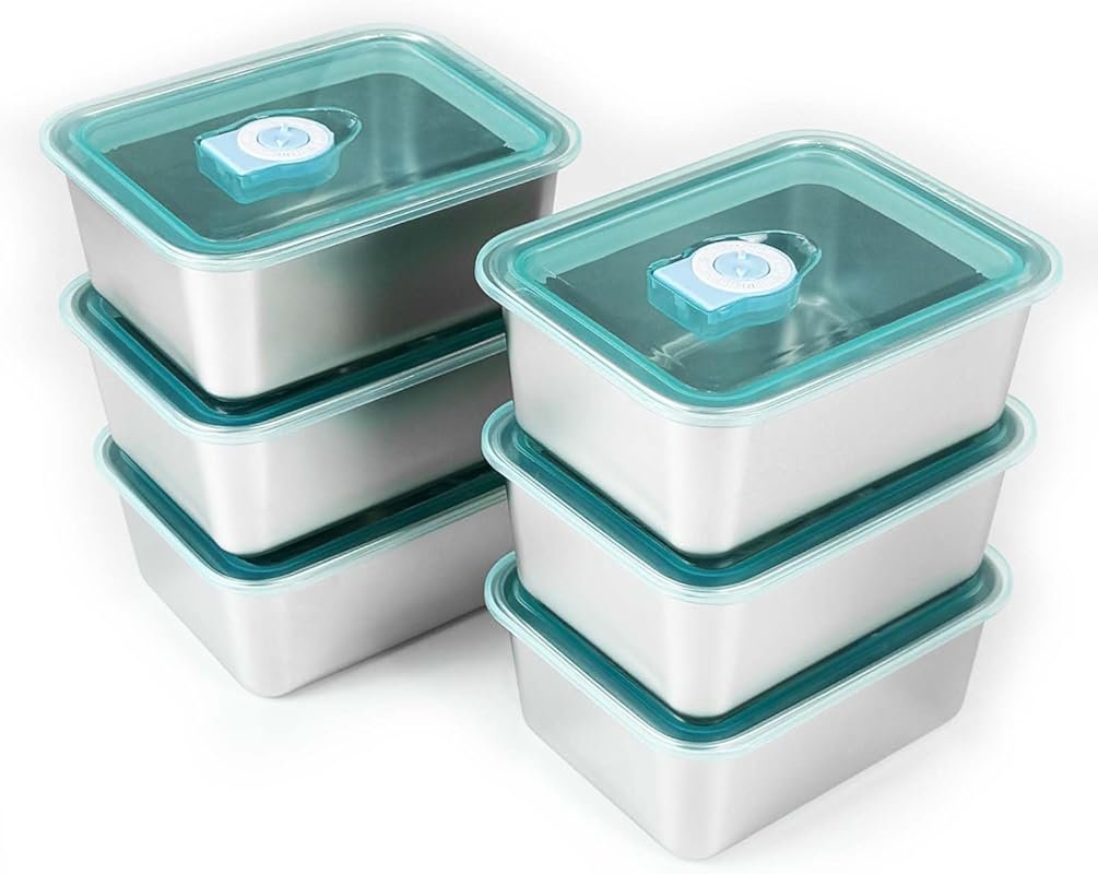 6-Pack Stainless Steel Stacking Food Containers with Airtight Lids Reu
