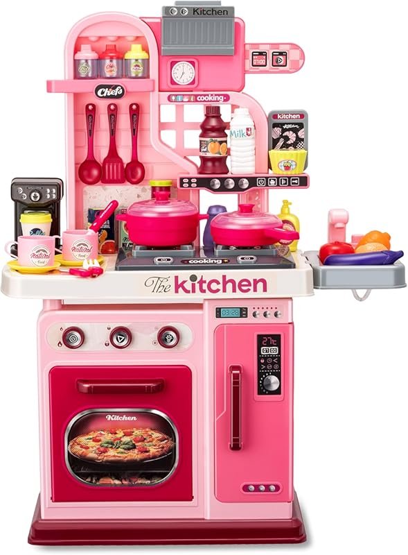 Kids Kitchen Playset with 53 Pieces, Realistic Lights and Sounds, Pret
