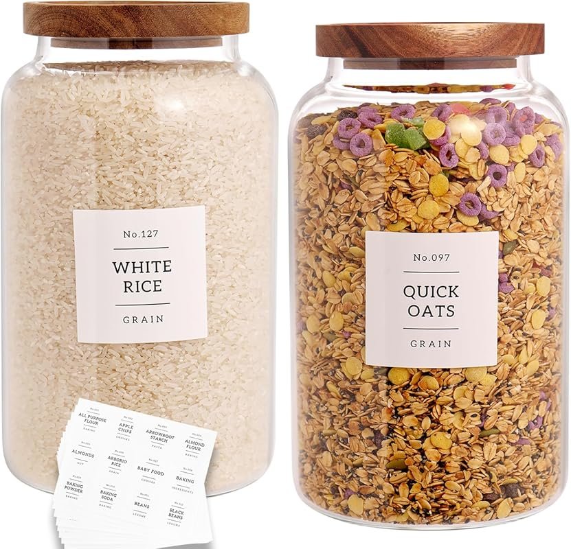 CZHQSMZ Set of 2 Large Glass Jars with Airtight Acacia Lids and 132 Pa