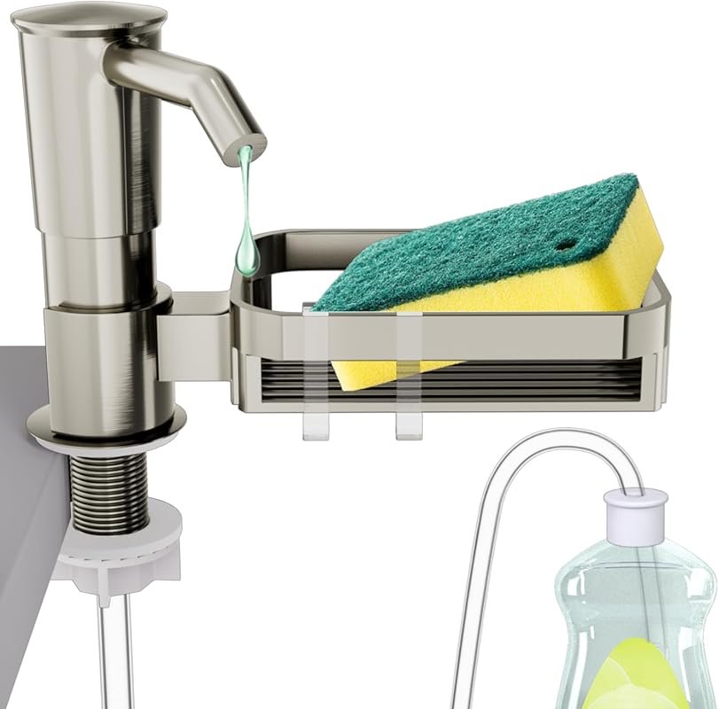 KNEELISA Soap Dispenser Pump for Kitchen Sink with Sponge Rack, 39-Inc