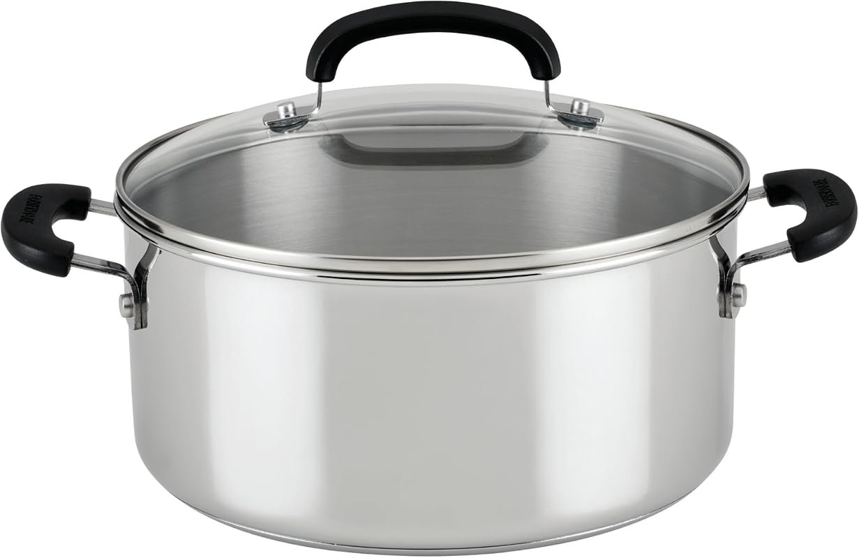 Farberware Brilliance 5 Quart Stainless Steel Dutch Oven Pot with Lid,