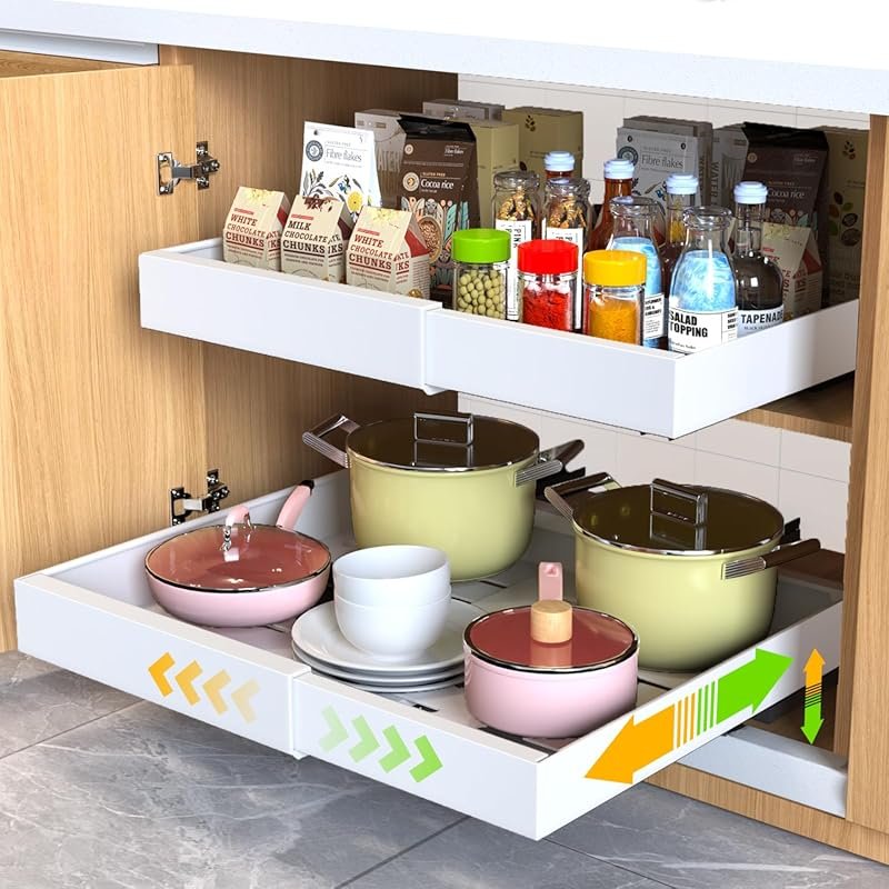 2-Pack Pull Out Cabinet Organizer 21 Deep, Expandable Slide Out Drawe