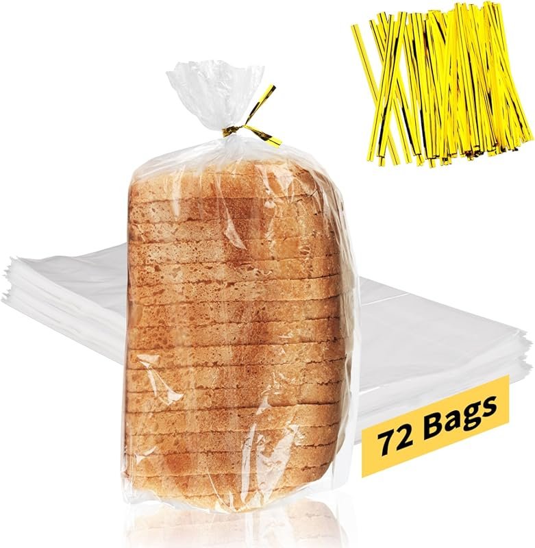 72-Pack Clear Bread Bags with 100 Ties, Adjustable Reusable Plastic Lo