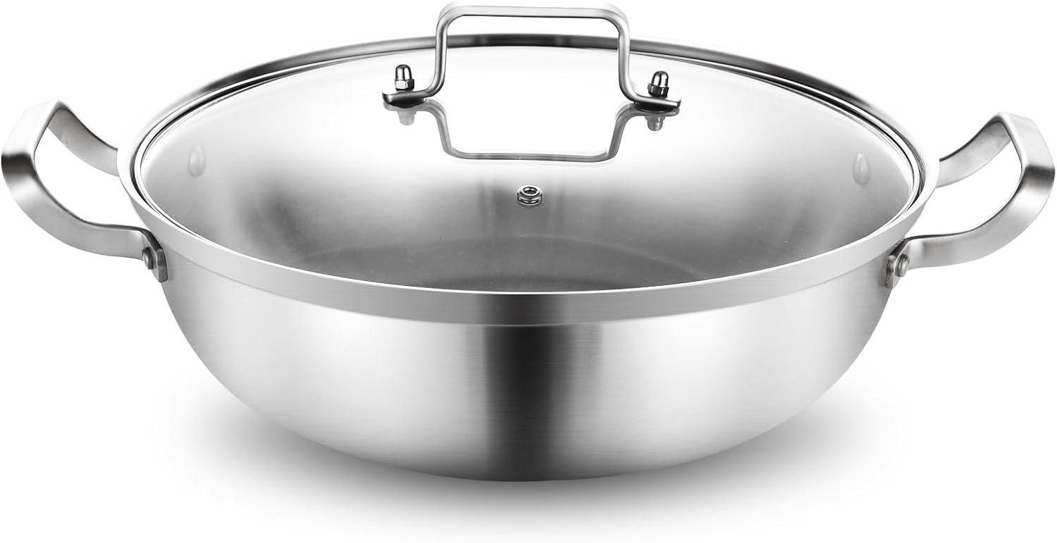 Delarlo 14-Inch Tri-Ply Stainless Steel Hot Pot with Lid – 7QT Everyda