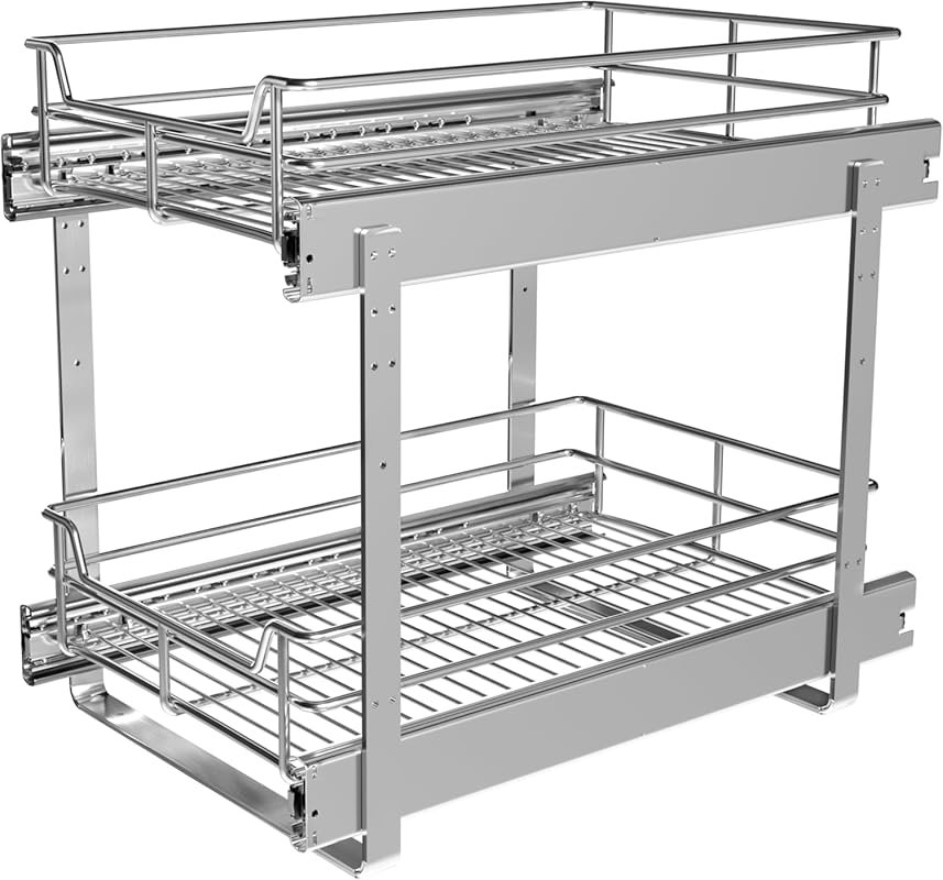 JOWBOOW 2-Tier Cabinet Pull Out Shelves, 14W x 22D, Metal Slide Out 