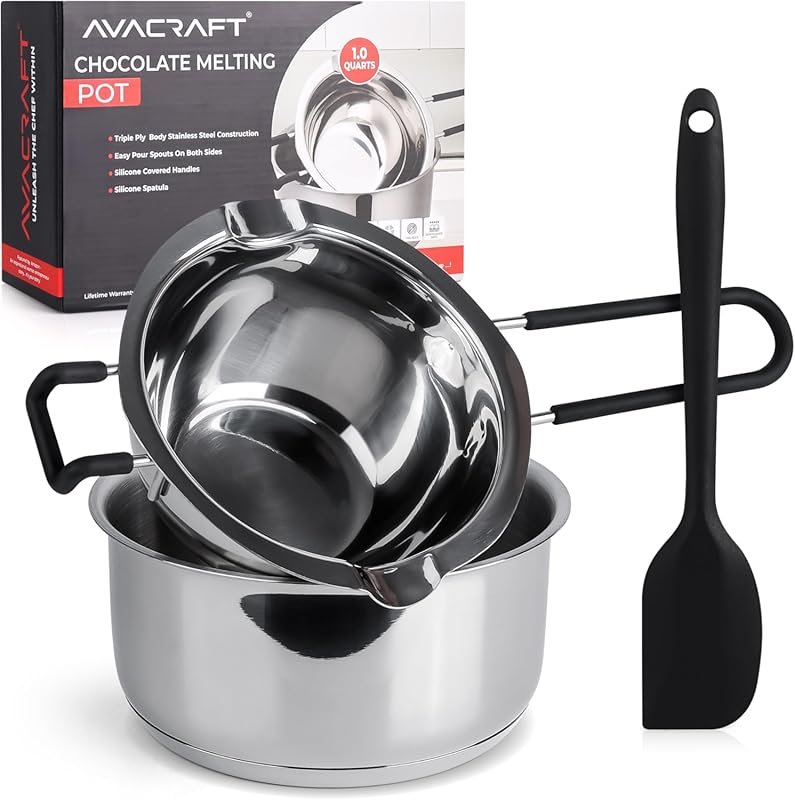 AVACRAFT Double Boiler 18/8 Stainless Steel Pot with Silicone Spatula