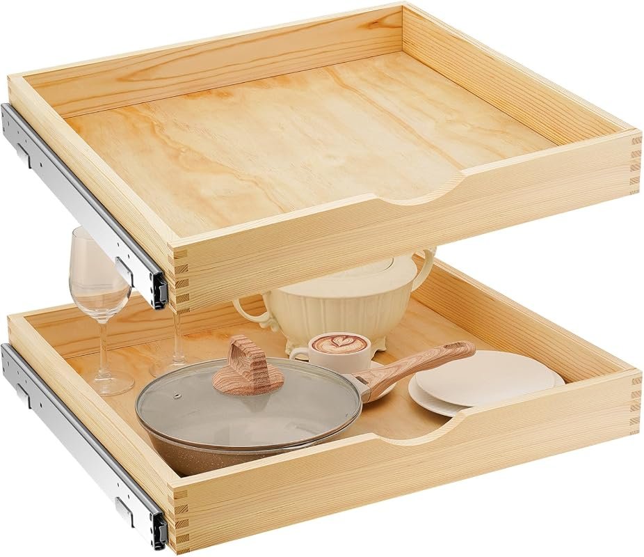Menkxi 2-Set Wooden Pull Out Cabinet Organizer, Fully Assembled with G