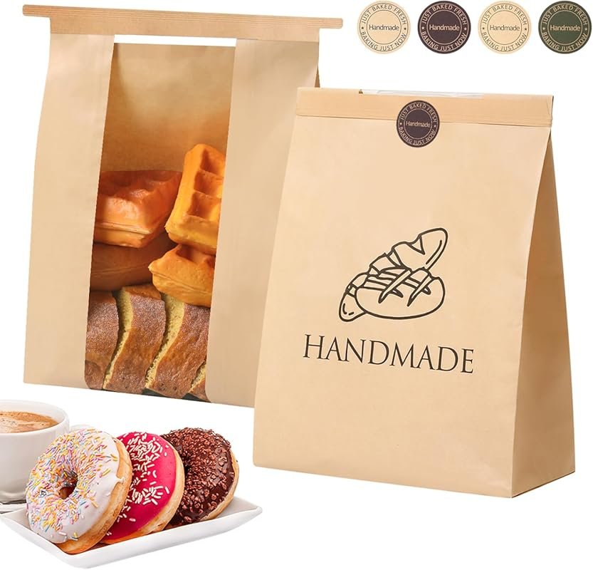 45 Paper Bread Bags Tin Tie Tab Lock Clear Window for Sourdough Storage