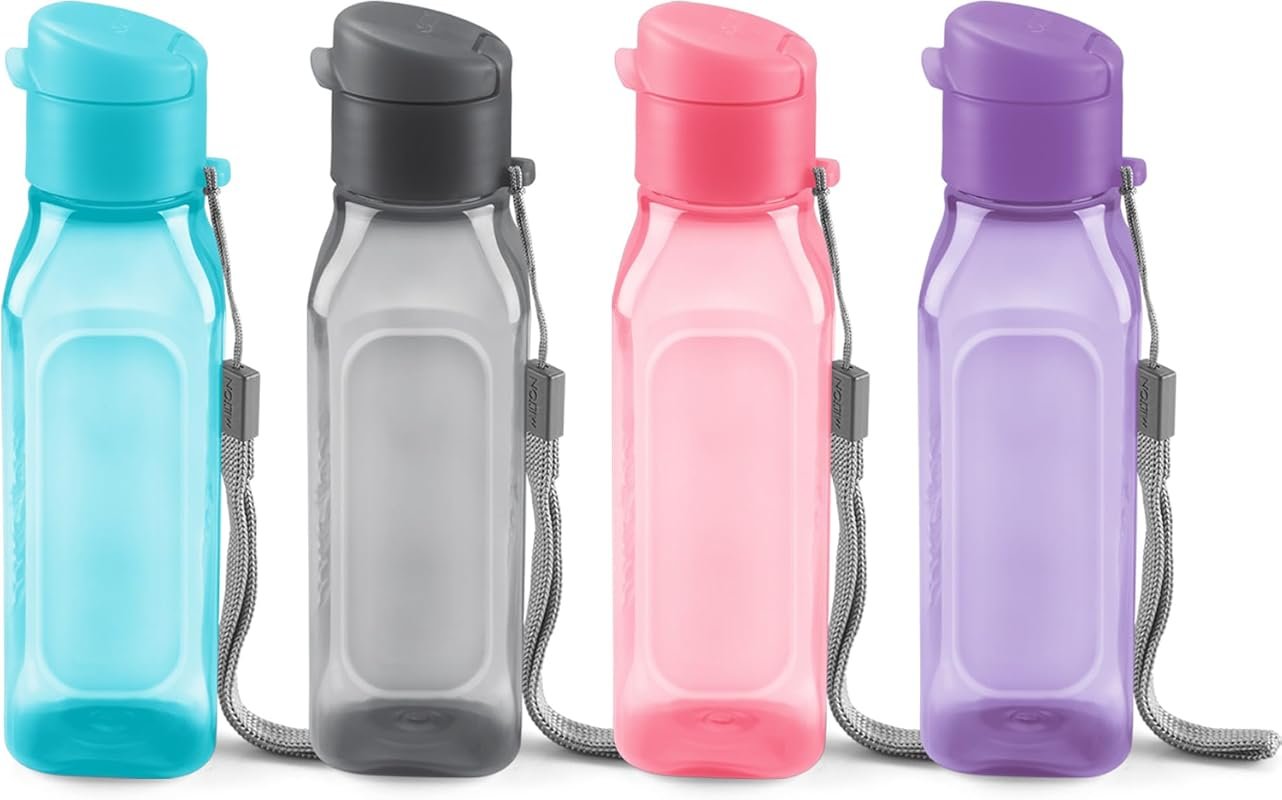 Bulk Set of 4 10 oz Multi-Color Water Bottles - Leak Proof with Carry