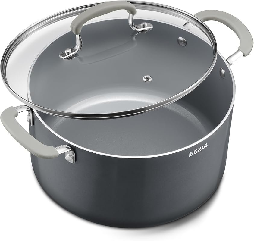 BEZIA 8 Quart Ceramic Nonstick Stock Pot with Lid, Induction Ready, St