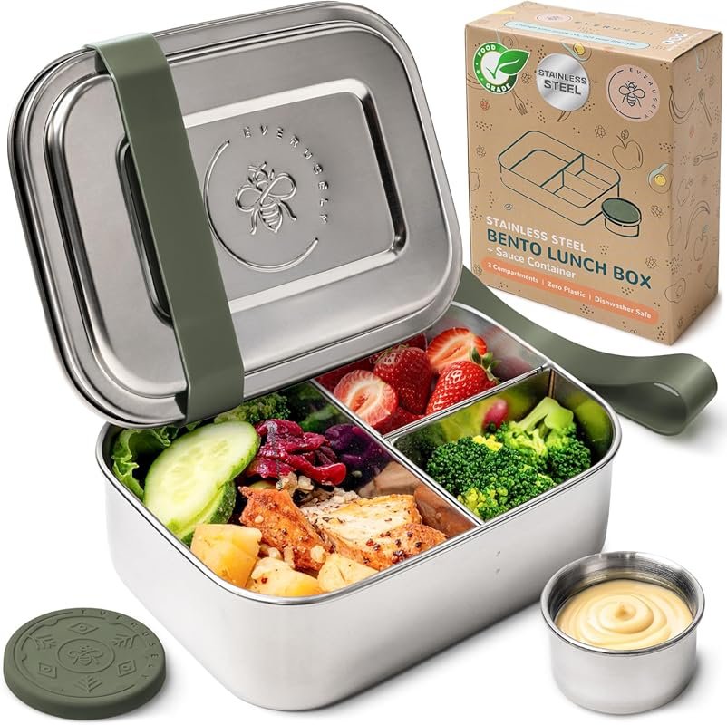Everusely Sage Stainless Steel Bento Box 27oz with Leakproof Condiment