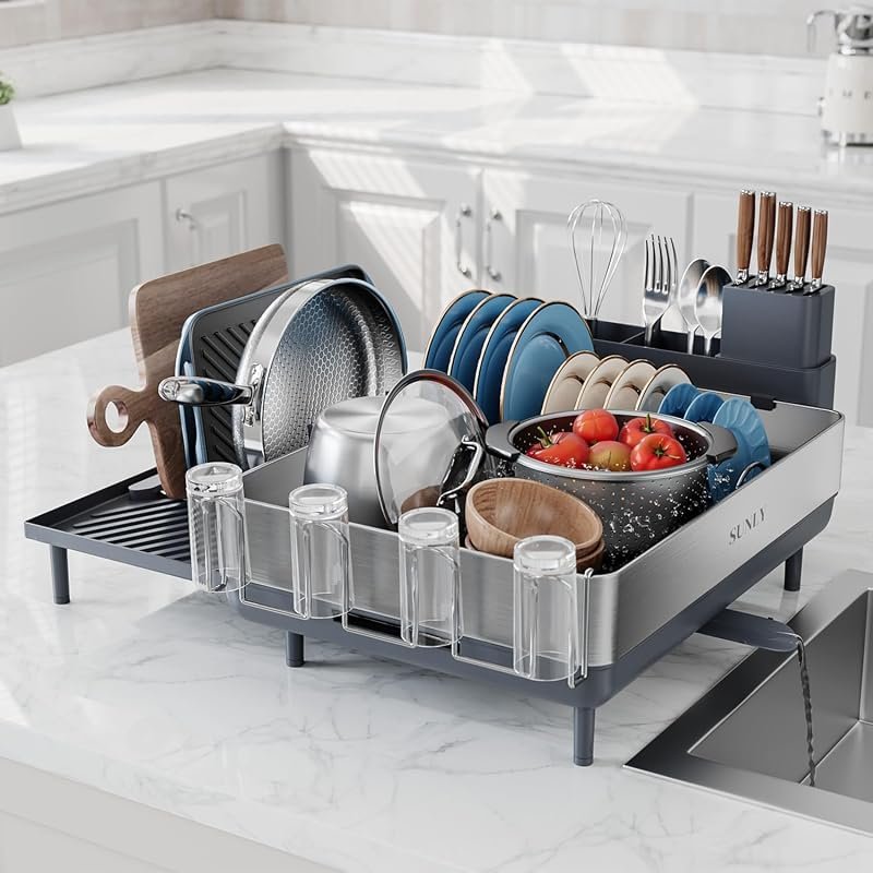 SUNLY Extra Large Stainless Steel Dish Drying Rack with Expandable Des