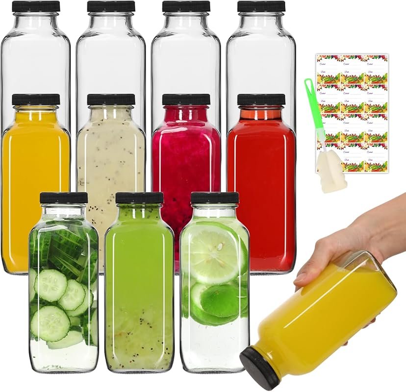 AuroTrends 12 oz Glass Bottles with Lids, 12-Pack Reusable 360ml Conta