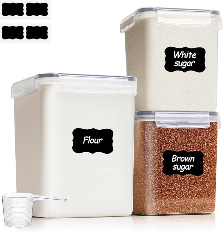 3-Piece Airtight Flour and Sugar Storage Containers with Extra Wide Mo