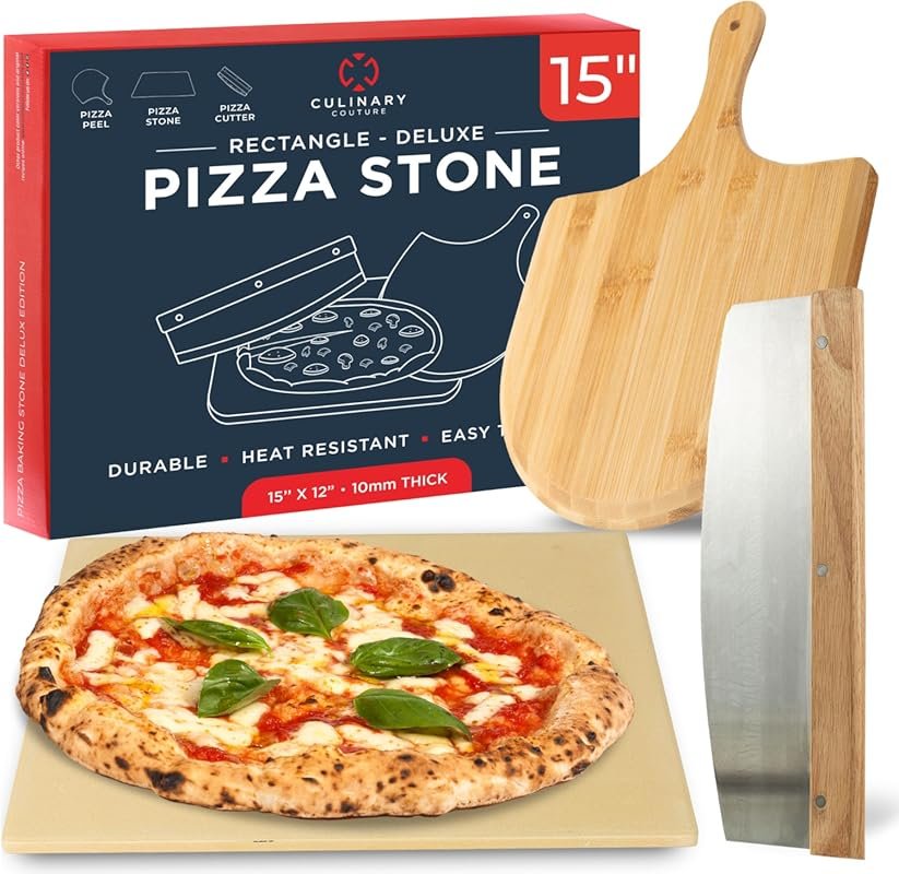 Large 15x12 Inch Pizza Stone for Oven and Grill Set with 3 Pizza Makin