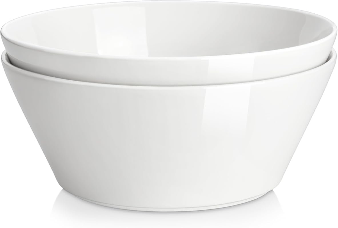 MALACASA 105 oz Porcelain White Serving Bowls Set of 2, Deep for Salad