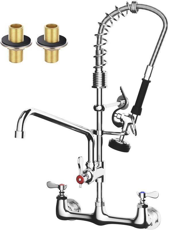 TOLSUNY Commercial Kitchen Faucet Wall Mount with Pre-Rinse Sprayer
