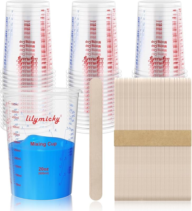 50-Pack 20oz Disposable Plastic Mixing Cups with 50 Wooden Sticks and
