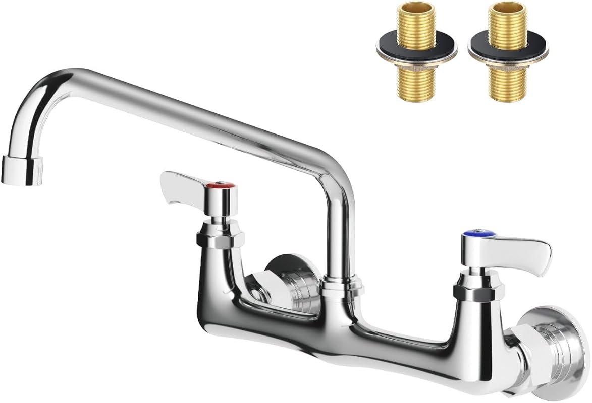 TOLSUNY Wall Mount Kitchen Faucet with 12-Inch Swivel Spout, Dual Handle