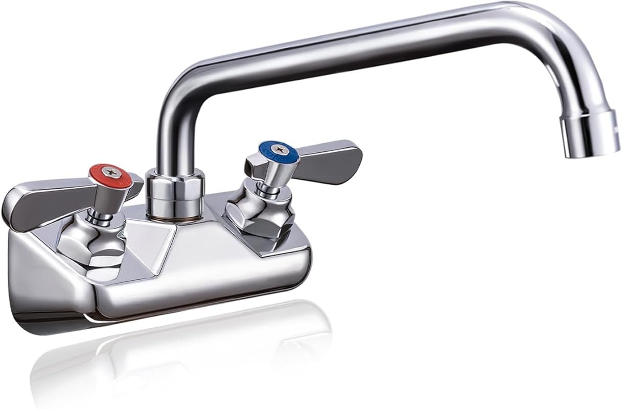 Leak-Free Wall Mount Faucet with 4-Inch Center, 10-Inch Spout, Dual Handle