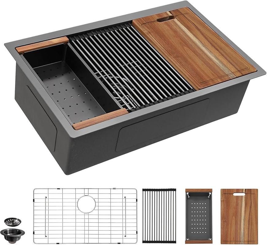 Fulorni 36 Undermount Kitchen Sink Black 16 Gauge 304 Stainless Steel